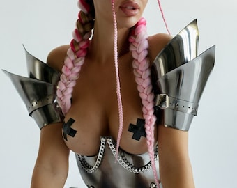 Festival Clothing women Rave Bodysuit & Arms for women/ Robot Body/ Burning man costume/ Futuristic Apocalyptic Cyberpunk Corset Silver