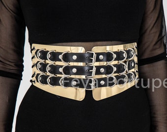 Luxury Corset Belt of Metallic Plastic & Leather Golden Corset Belt Fashion Accessories women