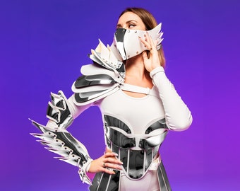 Metallic Feathers Costume Futuristic Cosplay Festival outfit for Show Performance wear