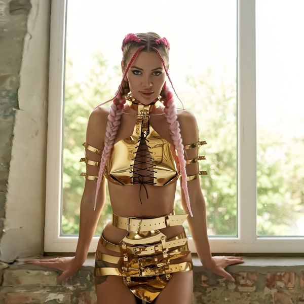 Gold Princess Costume, Festival Clothing, Egyptian Costume, Pharaoh Clothing, Show girl, Rave Wear, Burning Outfit, Cleopatra Cosplay