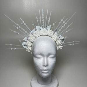 Headpiece Crown With Flower Withe Headdress Halo Crown - Etsy