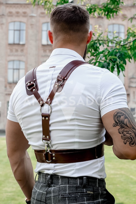 Men Harness for Shoulders,men Harness Brown,chest Harness,groomsmen  Gift,fashion Leather Harness Men,groomsmen Harness,leather Suspenders 