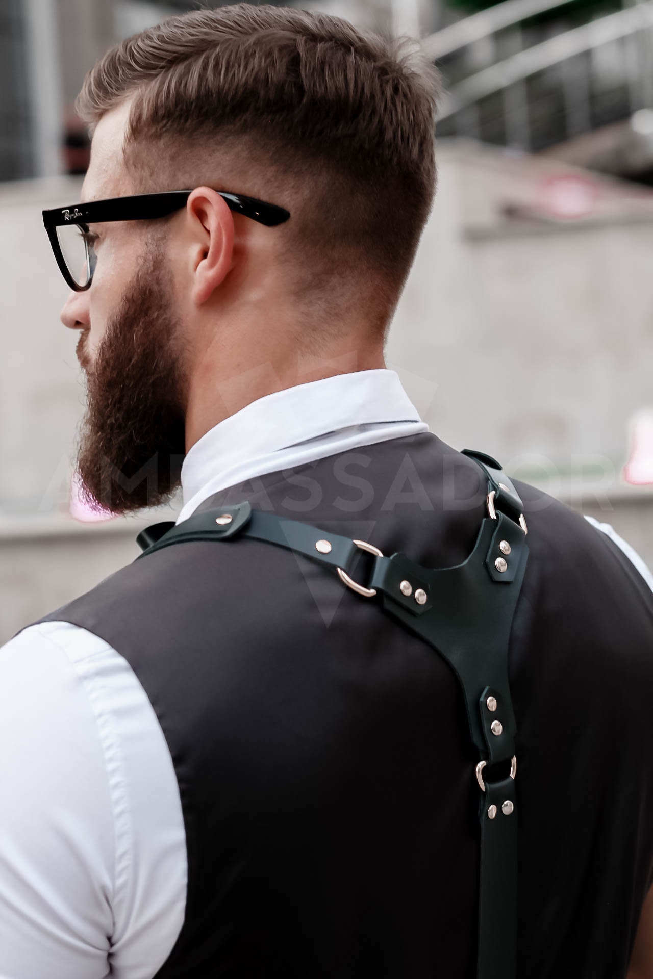 Black Leath Mens Harness Suspenders Men's Leather -  Singapore