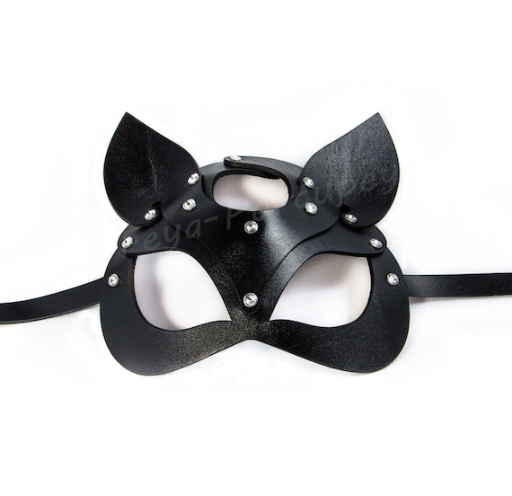 Cat Leather Mask Catwoman Mask Cat Mask Fetish Mask Black Etsy