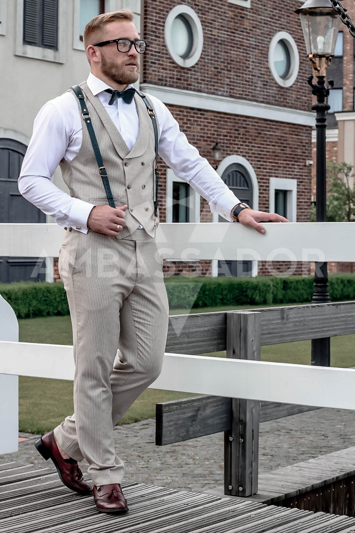 Dark Green Leather Suspenders With Goldoriginal Etsy