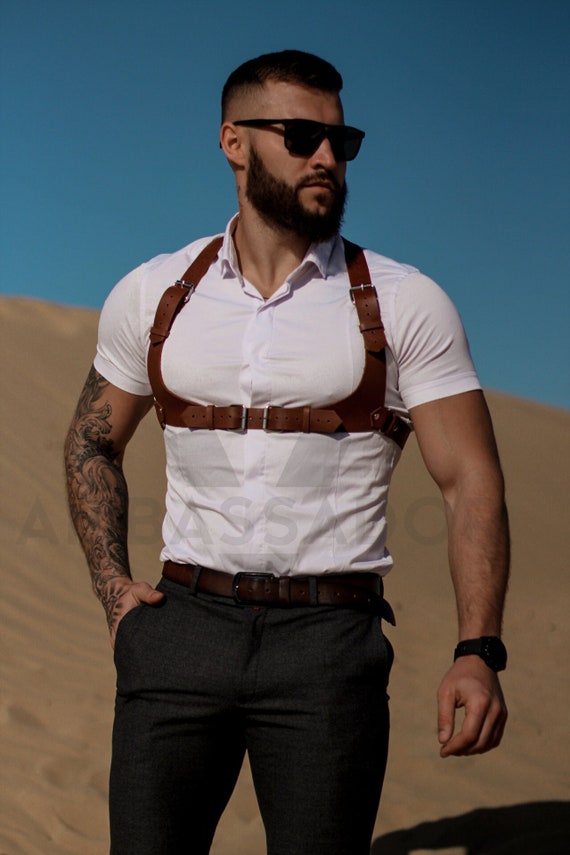 Men's Body Harness Genuine Leather Brutal Harness -  Israel