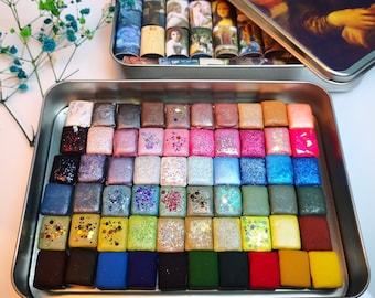 60 Pcs Half Pan Watercolor Set - Handmade Watercolor Paints in Metal Tin Box - Special Personalized Gift for Artist