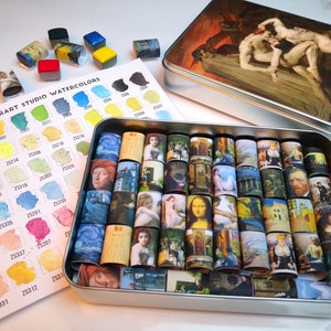60 Pcs Half Pan Watercolor Set - Handmade Watercolor Paints in Metal Tin Box - Special Personalized Gift for Artist