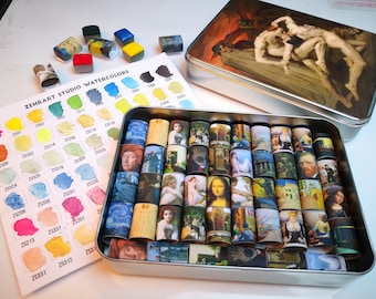 60 Pcs Half Pan Watercolor Set - Handmade Watercolor Paints in Metal Tin Box - Special Personalized Gift for Artist