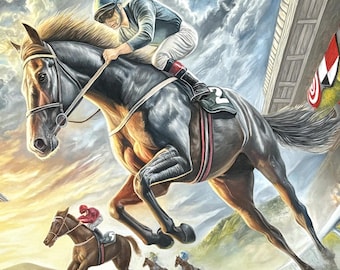 Original Signed Oil Painting - Horse Racing - Champion