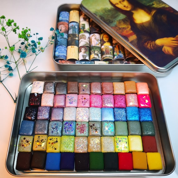 60 Pcs Half Pan Watercolor Set - Handmade Watercolor Paints in Metal Tin Box - Special Personalized Gift for Artist