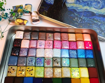 60 Pcs Half Pan Watercolor Set - Handmade Watercolor Paints in Metal Tin Box - Special Personalized Gift for Artist