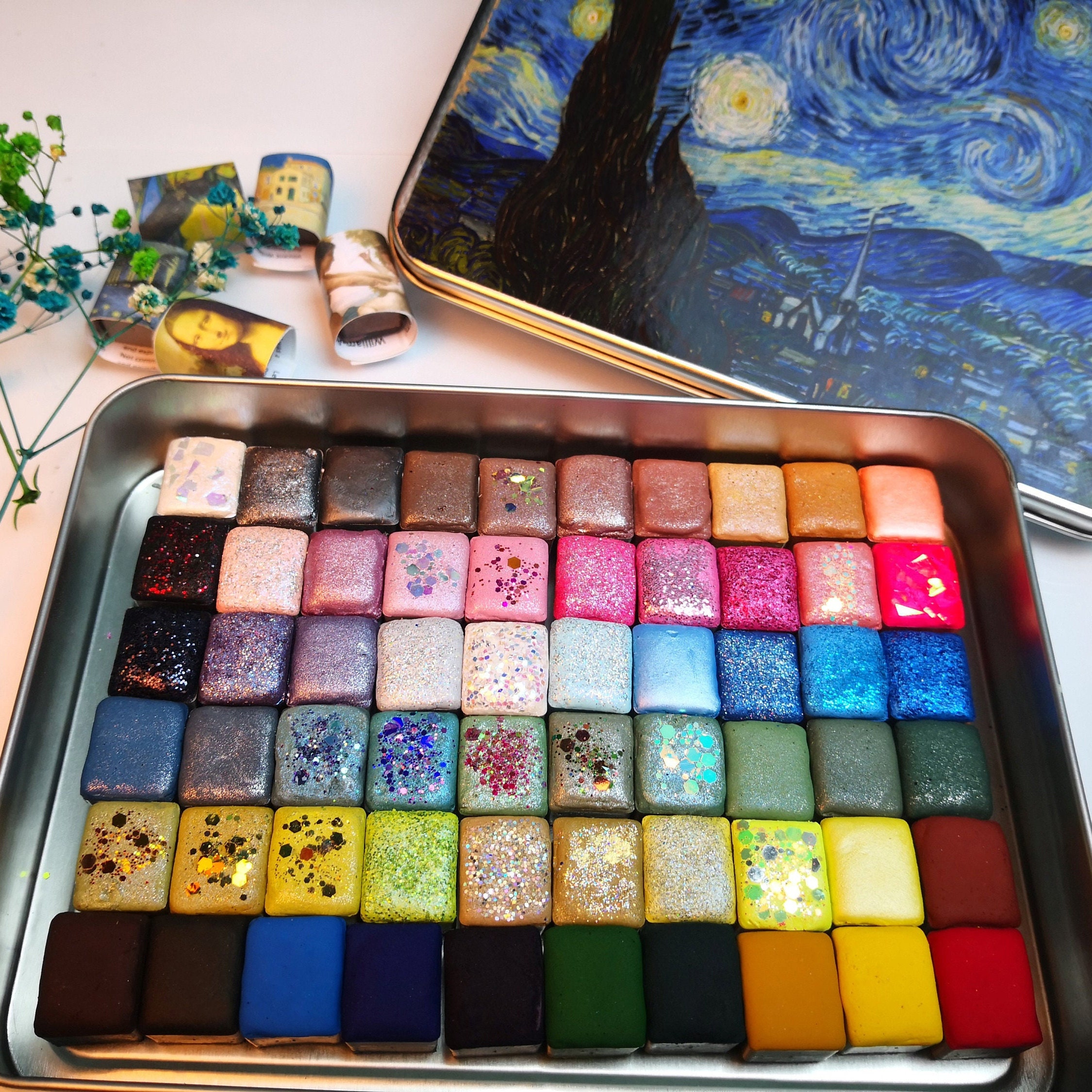60 Pcs Half Pan Watercolor Set - Handmade Watercolor Paints in Metal Tin Box - Special Personalized Gift for Artist