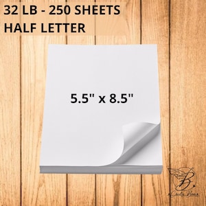 Papel branco 32 lb, 250 folhas, tamanho meia carta, 5,5" x 8,5" ou 5 1/2" x 8 1/2", papel sem furos, papel grosso, papel para recarga, planejador feliz