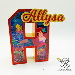 3D Mermaid Letter on premium gold cardstock 6&quot; high Customizable in any letter, any name with lights and shaker-Mermaid party Ariel
