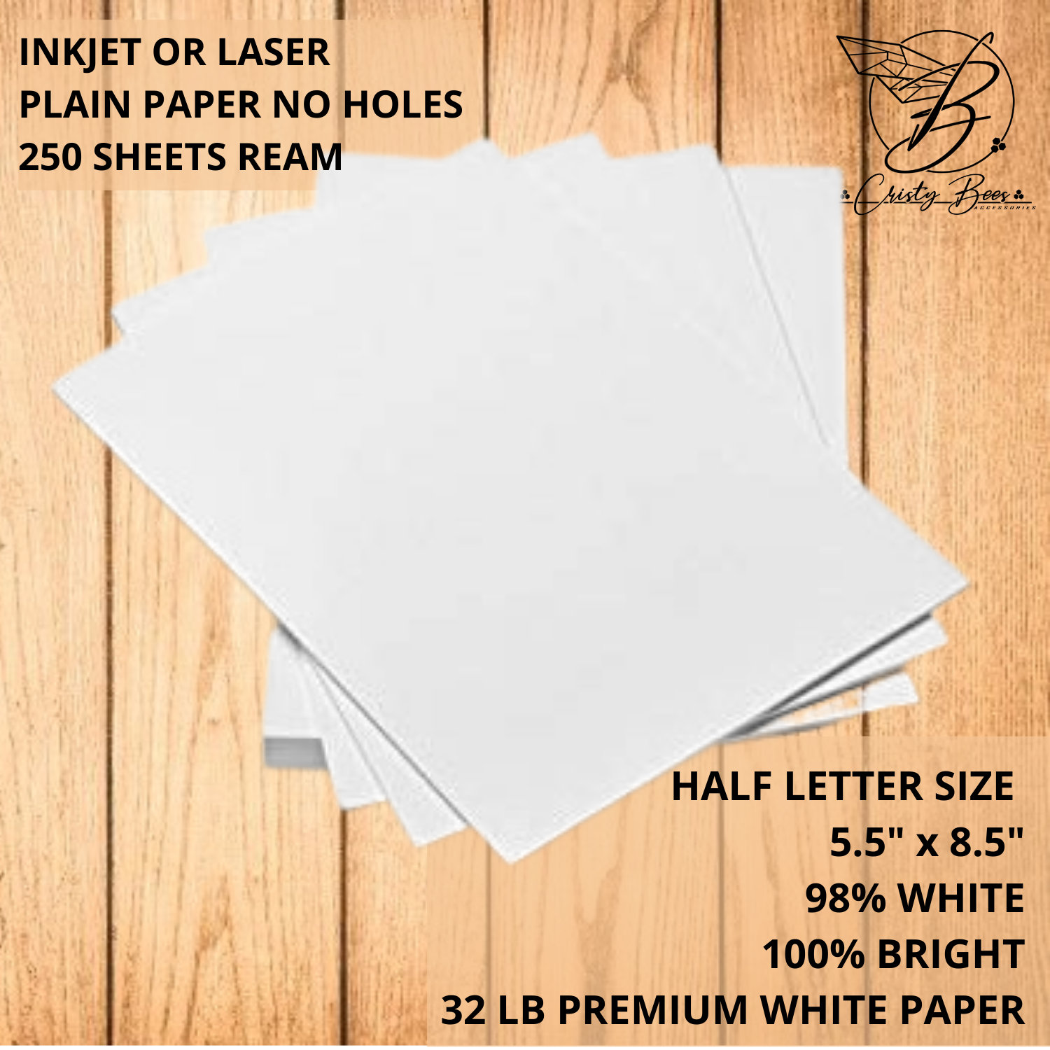 White Paper 32lb, 250 Sheets Half Letter, Size 5.5 White Paper 32lb, 250 Sheets Half Letter, Size 5.5