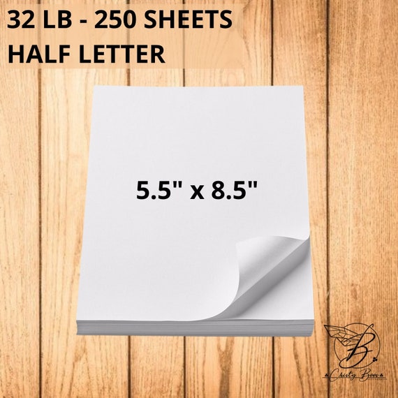 White Paper 32lb, 250 Sheets Half Letter, Size 5.5 X 8.5 or 5 1/2 X 8 1/2,  Unpunched Paper, Thick Paper, Refill Paper, Happy Planner 