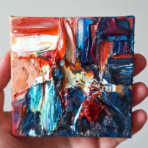 テクスチャードイエロー抽象油絵：現代アート、6x6インチ - Etsy 日本