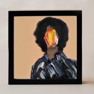 Retrato de mujer, pintura abstracta de niña, arte afroamericano, arte femenino, hermosa obra de arte cuadrada de mujer, arte de pared sensual de niña africana