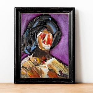 Portrait Original Oil Painting Small 6x8 inch Modern Impasto Textured Abstract Modern Black Abstract Fine Art Surreal Portrait