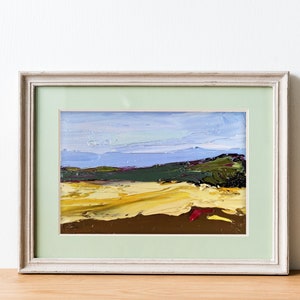 Texas Abstrato Impasto Paisagem Montanhas Azuis Pintura a Óleo Deserto Selvagem Papelão Quadrado Pequeno Pintura Original Espátula