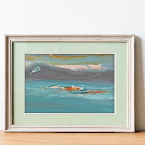 Paisagem da Califórnia Abstrata Moderna Contemporânea Cinza Azul Claro Verde Pintura a Óleo Papelão Descida Sedona Arizona Paisagem Original