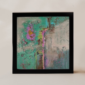 Pintura original abstracta verde, gris, texturizada, arte mural, pintura al óleo original moderna, estilo contemporáneo, arte pequeño, 25 x 25 cm, arte asombroso