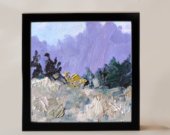 California Steppe 6x6 painting abstract style this original 6x6 artwork captures the serene beauty California handpainted purple scenery