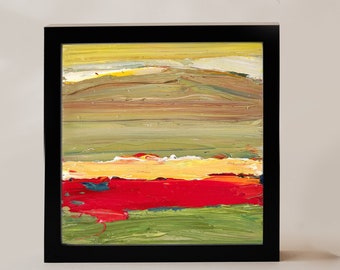 Original Painting Abstract Sunset Landscape Oil Painting On Canvas 6x6 inches Red Field Sunset Sun Scenery USA Landscape Square Wall Art