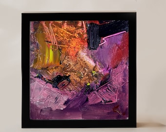 Petite peinture à l'huile abstraite violette sur carton - Art mural moderne 6 x 6"