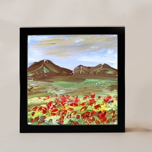 6x6 Original Oil Painting Original California Painting Poppy Wall Art Landscape Oil Painting Original Art Red Poppies Wildflowers