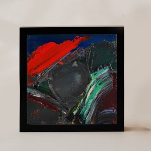 Pintura abstrata em vermelho e verde escuro suave, arte abstrata bagunçada, arte abstrata original, arte expressionista, 6x6" arte de parede, sala pequena, detalhes escuros