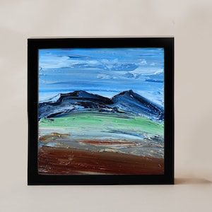 Blue Ridge Mountains 6x6 Verão Abstrato Paisagem Dramática Verde Azul Tempestuoso EUA Pintura a Óleo Original Pequena Arte de Parede Romântica