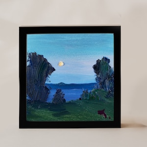 Pintura 6x6 do Lago Louise, 6x6, Floresta Azul, Meia-Noite, Banff, Arte, Paisagem Aquática, Lago, Arte, Floresta, Natureza, Arte de Parede, Pintura Pequena, Quadrada, Arte de Parede