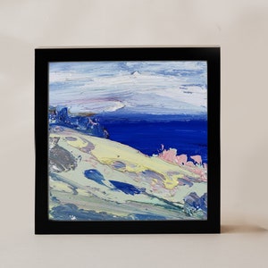 Pintura Big Sur feita à mão, pintura a óleo, mar, 6x6, azul, abstrato, paisagem, Califórnia, mar, pintura a óleo, oceano, San Francisco, pinturas de cenas costeiras