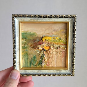 Gerahmtes Miniatur-Ölgemälde, strukturierte Landschaftsmalerei, kleines Galeriebild