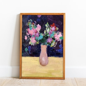 Original Oil Painting, Flowers Wall Art, Yellow and Purple , Modern Impressionist Artwork, 8x12 Inches Canvas, Textured Oil Art