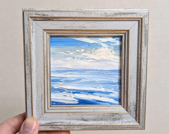 Zeelichtblauw olieverfschilderij: ingelijste California Coastal Art (4 x 4)