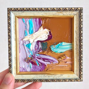 Pintura abstrata marrom 4x4, arte a óleo original, pequena pintura abstrata, arte original, arte de parede, decoração de parede pequena contemporânea, pintura a óleo