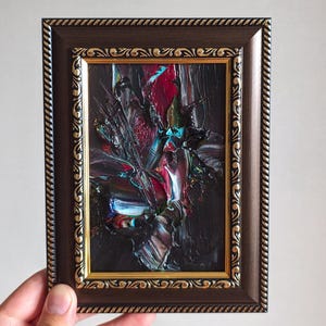 Pintura abstrata escura, arte emoldurada preta, pintura a óleo original texturizada, pintura empastada, arte de parede, composição, pintura a óleo contemporânea