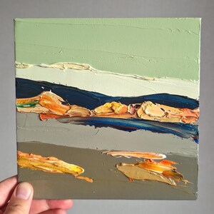 Pintura abstrata Big Bend 8 por 8, arte original do Texas, parque nacional, verde, laranja, arte de parede, arte texturizada, impasto, arte fina única
