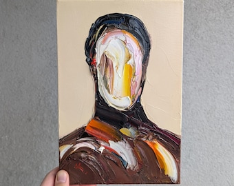 Retrato abstracto de hombre, pintura al óleo, arte sin rostro sobre lienzo (11,8 x 7,8 pulgadas)