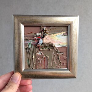 TEXTURED Gray Abstract Painting Texture-Rich Framed Art 4x4" Minimalist Art