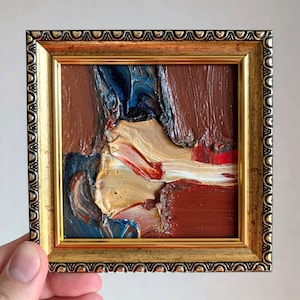 Pintura a óleo original texturizada 4x4 arte a óleo abstrata formas marrons decoração de parede pequena decoração contemporânea escura arte de parede impasto arte moderna