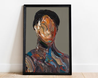 Abstract Male Face Art, Faceless Portrait, Original Oil Painting, Dark Gray Wall Art, No Face Portrait, Modern Surreal Man Portrait