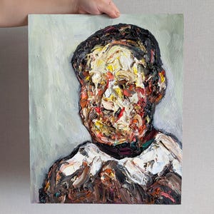 Retrato texturizado, pintura expressionista abstrata ousada para interiores modernos, pinceladas expressivas em empastamento, obra de arte única e marcante