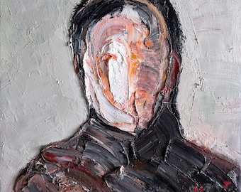 Surreal Impasto Portrait: Abstract Face Oil Painting on Canvas (12x12) Massive Textured Original Art