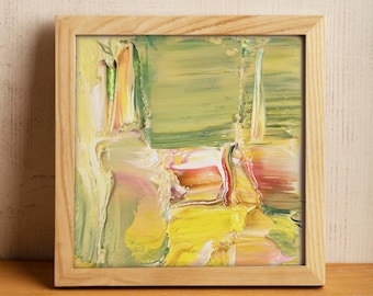 Small Abstract Painting, Tiny Modern Art, 4x4 Original Oil Painting, Yellow Green Abstract, Colorful Art, Contemporary Art, Modern Painting