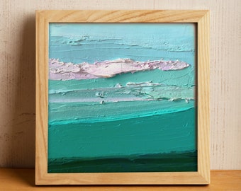 Abstract Oil Painting Teal Wall Art Original Oil Painting Small 4x4 Abstract Teal Painting Abstract Artwork Contemporary Art Abstract