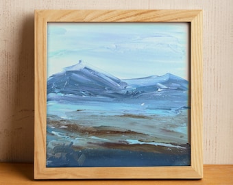 Cheap Original Art Tiny 4x4 Painting Abstract Impasto Alaska Winter Snow Landscape Original Oil Painting Cardboard Muted Blue Colors